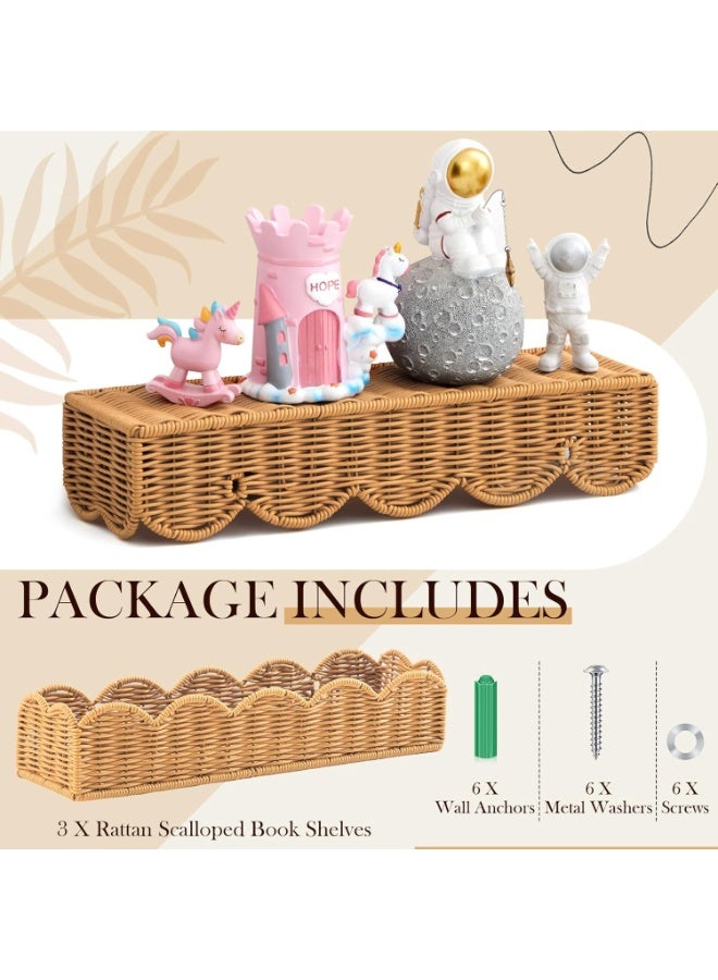 Bukela 3-Piece Nursery Shelving Set, Fan-Shaped Rattan Wall Shelf (15.8 X 3.2 Inches), Wall-Mounted Plastic Floating Shelf, Bohemian-Style Rattan Hanging Shelf, Ideal For Nursery Decoration And Storage - Image 4